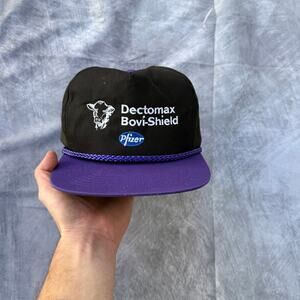 Vintage 90's Pfizer Dectomax Bovi-Shield Cattle Black Roper Snapback Hat Cap VTG